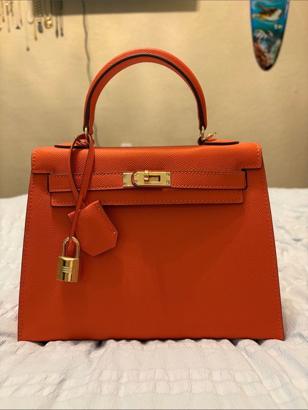 Perfect replica Hermès bag with Orange Top-Handle Satchel with Gold Hardware